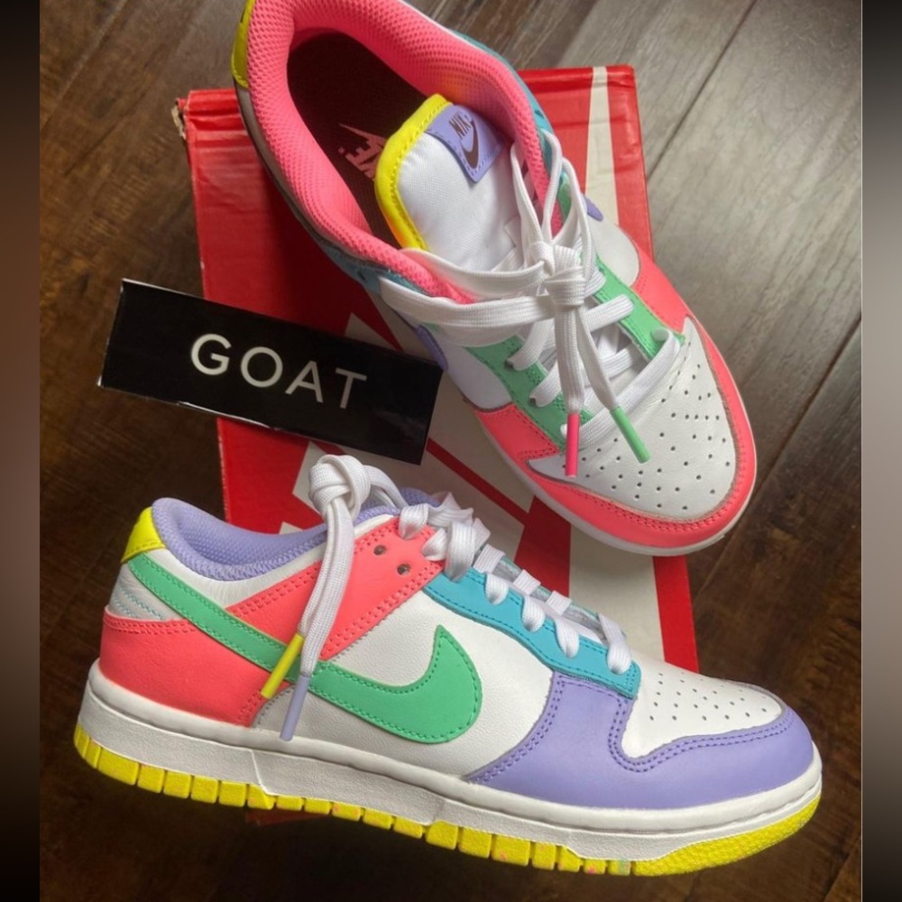 Nike dunk low SE white purple pink green used once 6.5